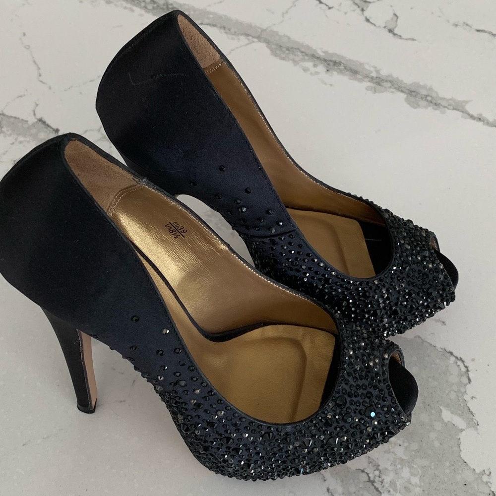 Benjamin Adams Crystal Peep Toe Heels